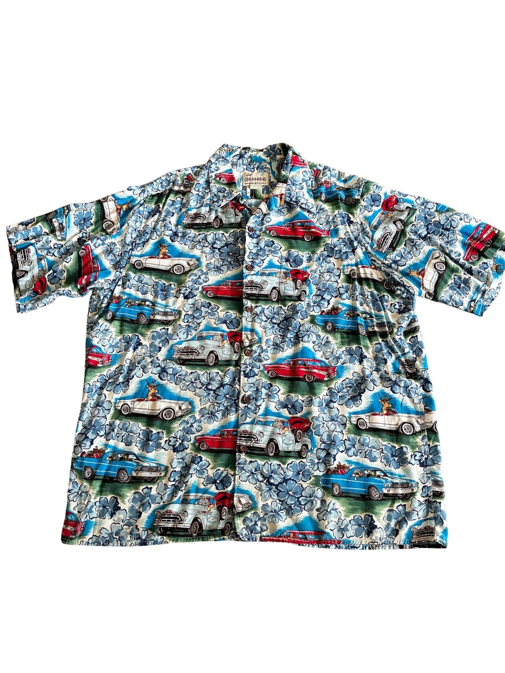 Vintage Reyn Spooner American Classics Christmas Santa Cars Aloha Shirt L